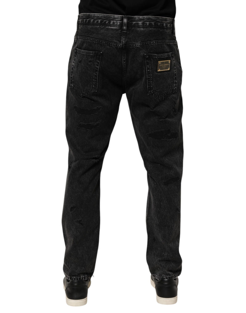 Jean en denim de coton noir délavé et déchiré Dolce &amp; Gabbana