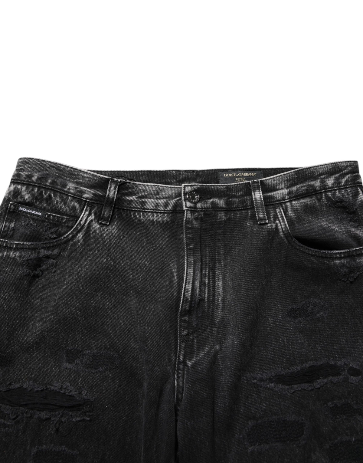 Jean en denim de coton noir délavé et déchiré Dolce &amp; Gabbana