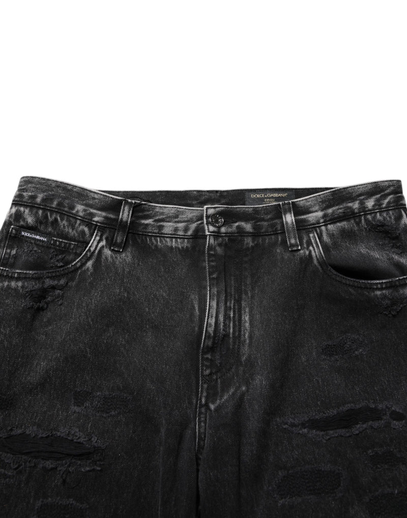 Jean en denim de coton noir délavé et déchiré Dolce &amp; Gabbana