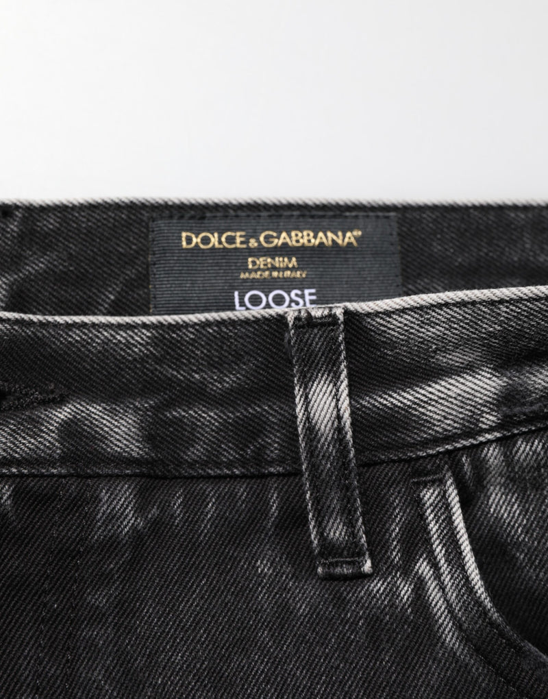 Jean en denim de coton noir délavé et déchiré Dolce &amp; Gabbana