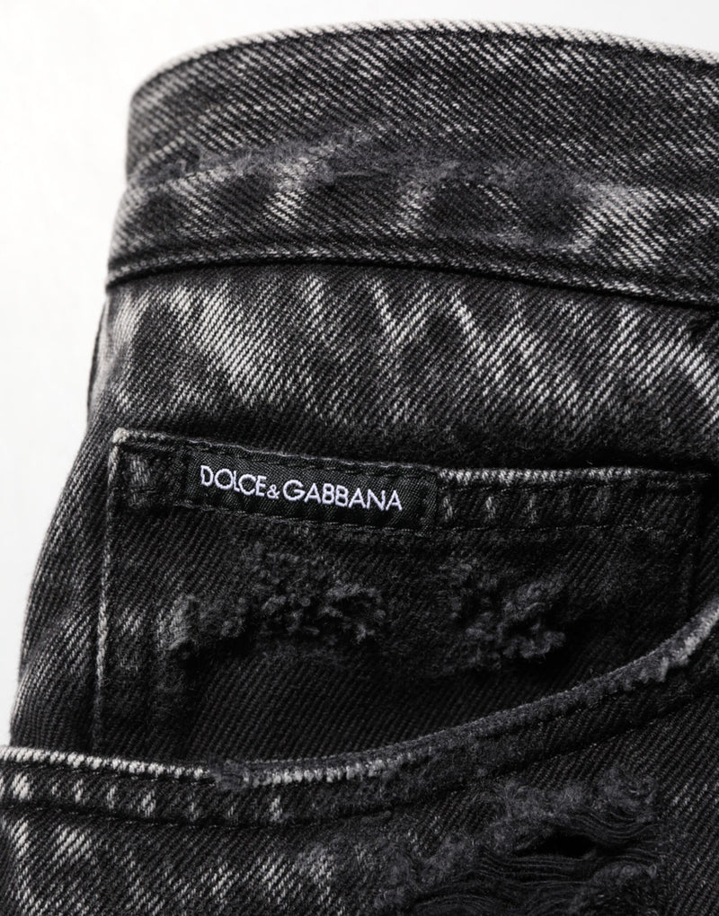 Jean en denim de coton noir délavé et déchiré Dolce &amp; Gabbana