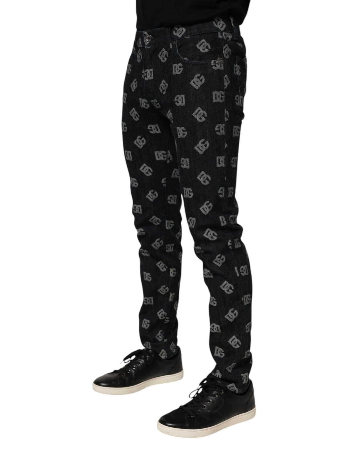 Jean skinny en coton noir à monogramme DG Dolce &amp; Gabbana