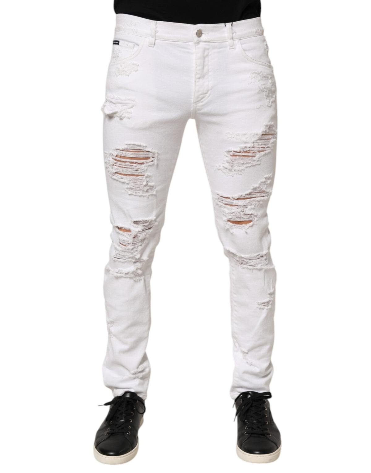 Jean Dolce &amp; Gabbana blanc délavé et déchiré