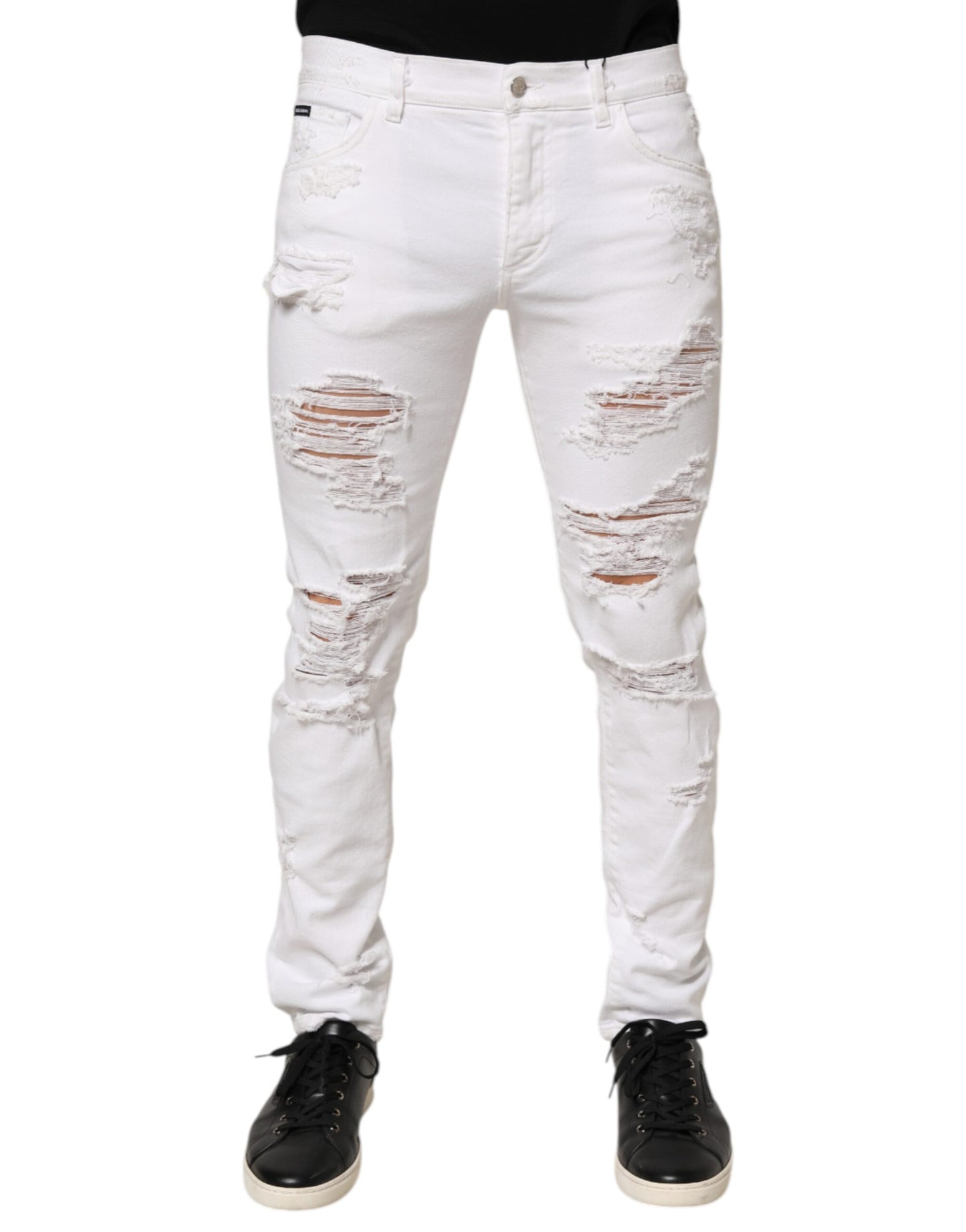 Jean Dolce &amp; Gabbana blanc délavé et déchiré