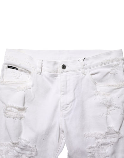 Dolce & Gabbana White Distressed Ripped Denim Trouser Jeans