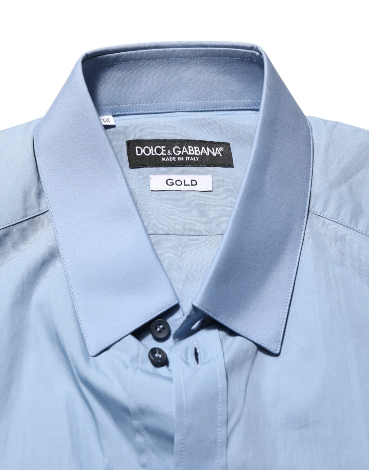 Dolce & Gabbana Blue Cotton Collared GOLD Formal Dress  Shirt
