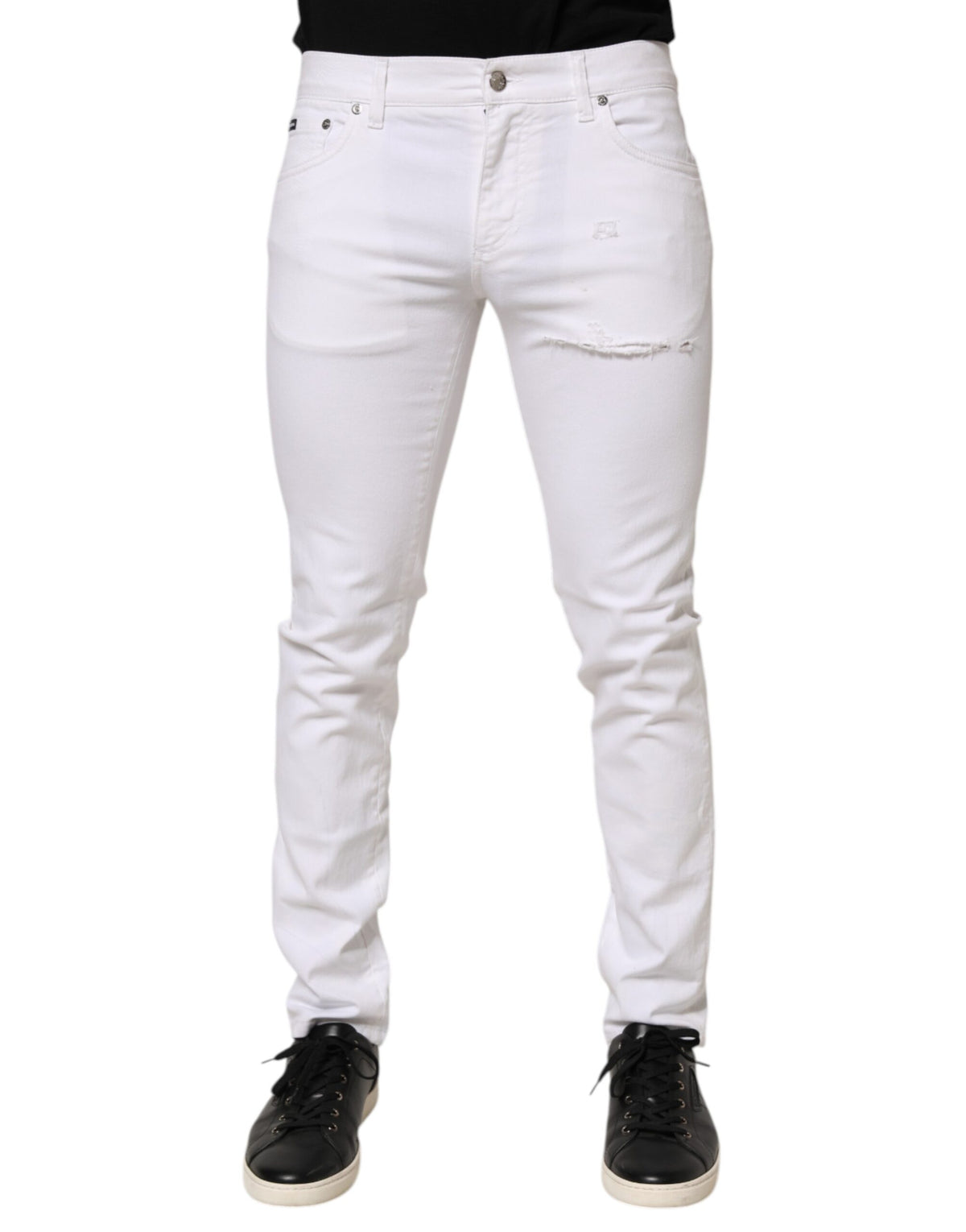 Jean skinny en coton blanc déchiré Dolce &amp; Gabbana pour homme