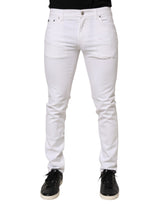 Jean skinny en coton blanc déchiré Dolce &amp; Gabbana pour homme