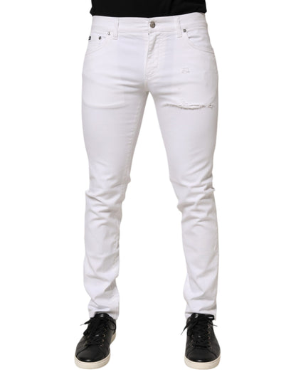 Jean skinny en coton blanc déchiré Dolce &amp; Gabbana pour homme