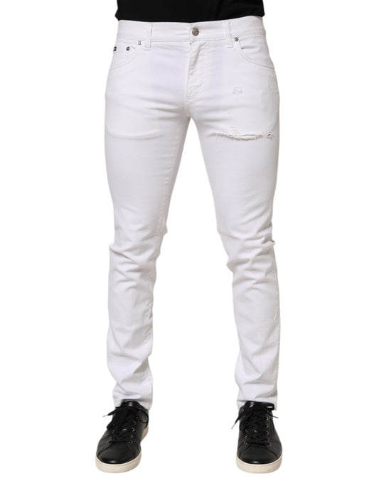 Jean skinny en coton blanc déchiré Dolce &amp; Gabbana pour homme
