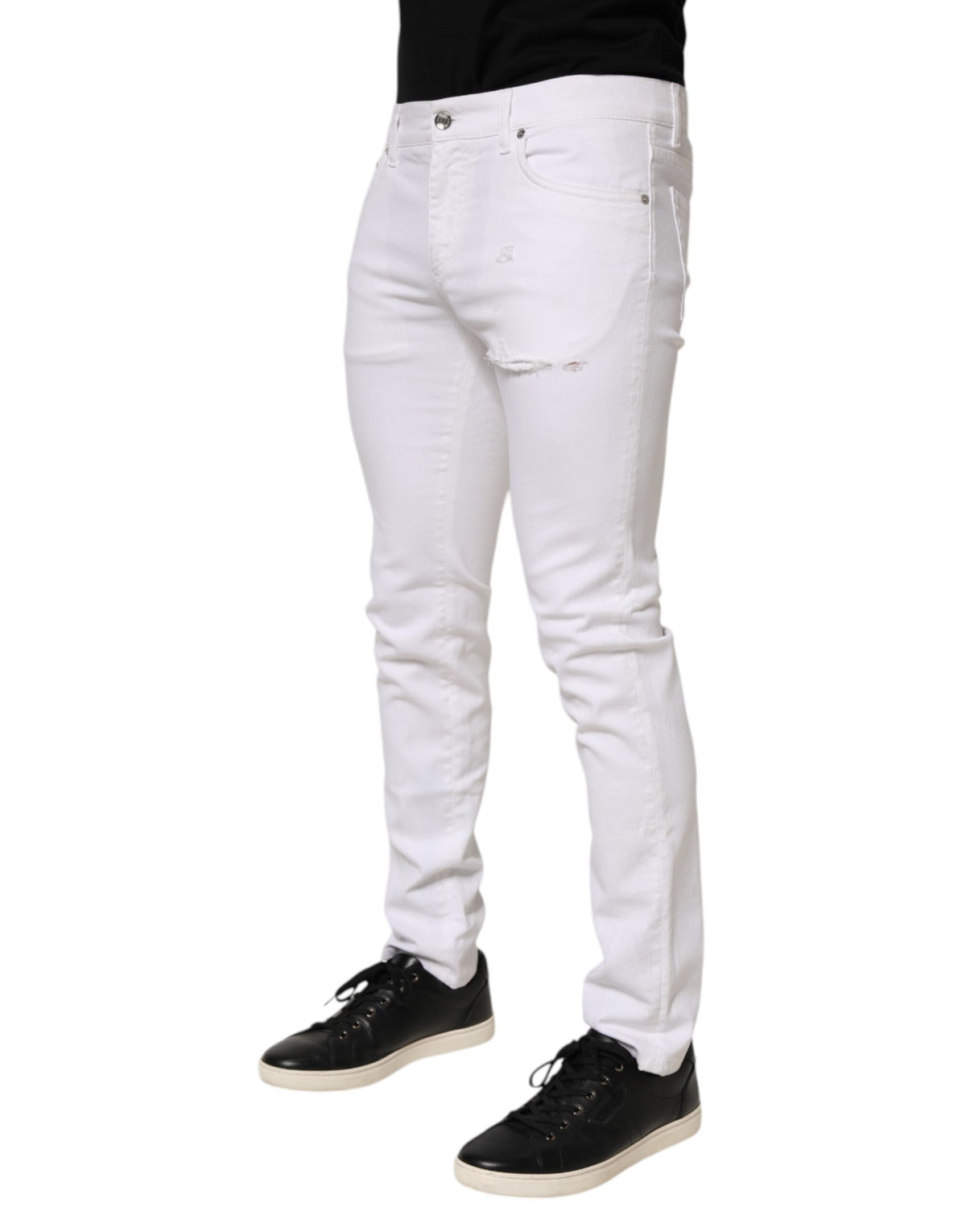 Jean skinny en coton blanc déchiré Dolce &amp; Gabbana pour homme
