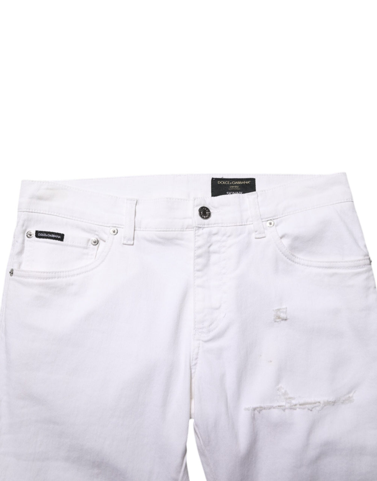 Jean skinny en coton blanc déchiré Dolce &amp; Gabbana pour homme