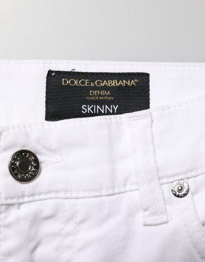 Dolce & Gabbana White Ripped Cotton Skinny Men Denim Jeans
