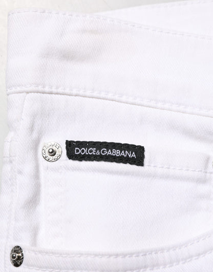 Dolce & Gabbana White Ripped Cotton Skinny Men Denim Jeans