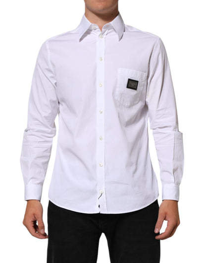 Dolce & Gabbana White Logo Plaque Collared Formal Dress  Shirt