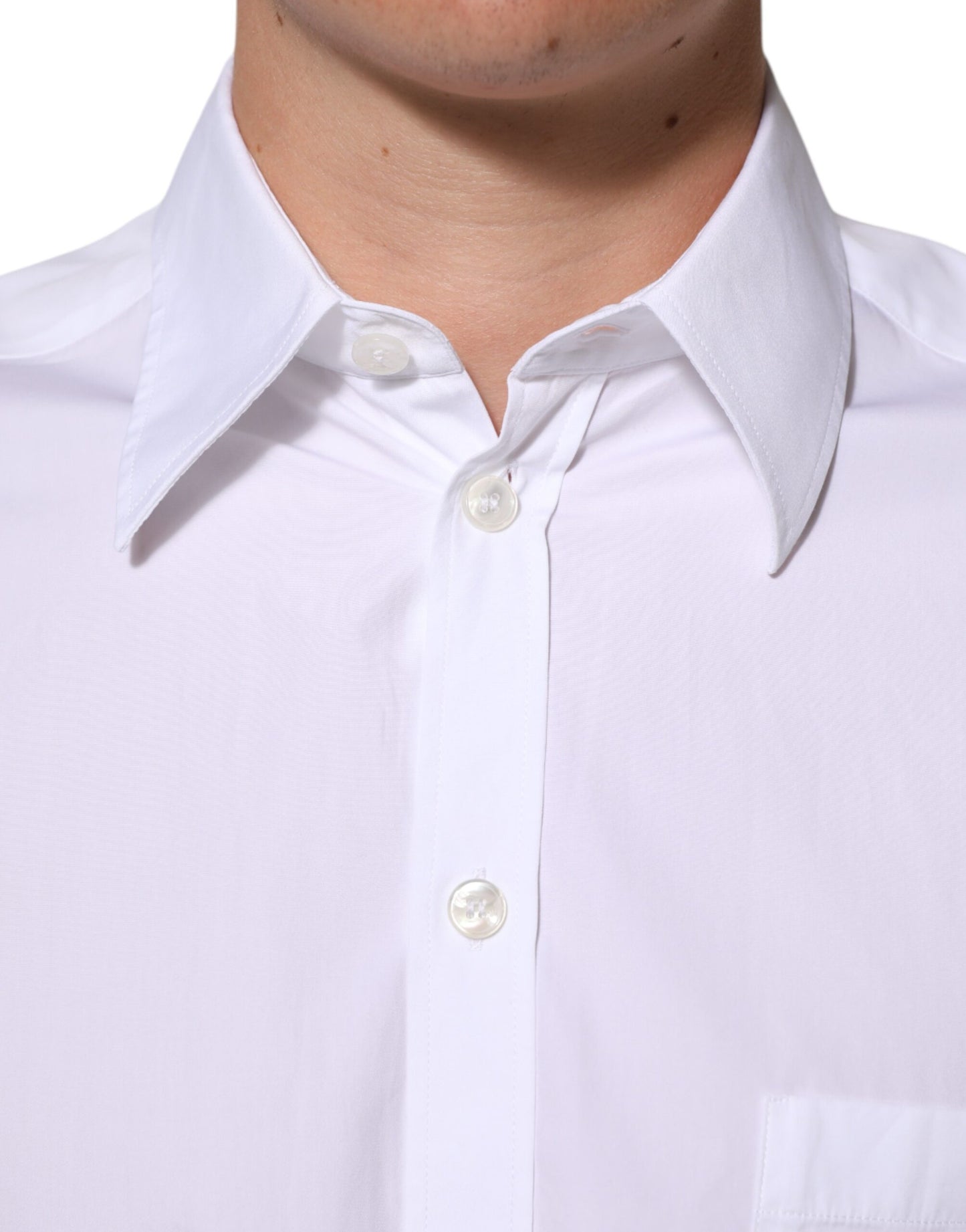 Dolce & Gabbana White Logo Plaque Collared Formal Dress  Shirt