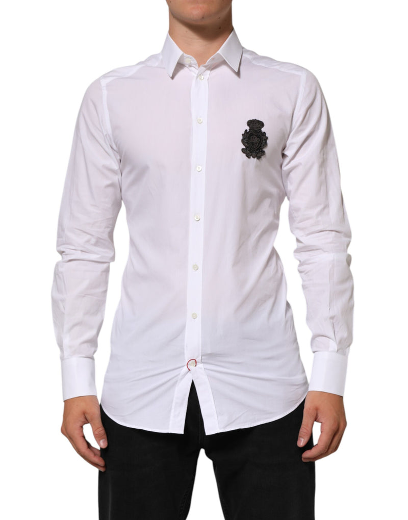 Chemise habillée Dolce &amp; Gabbana blanche en coton avec patch doré DGPatch