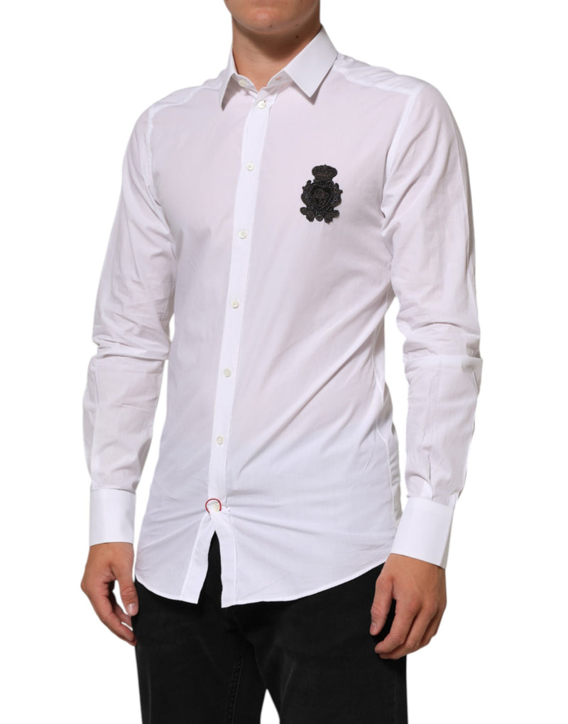 Chemise habillée Dolce &amp; Gabbana blanche en coton avec patch doré DGPatch