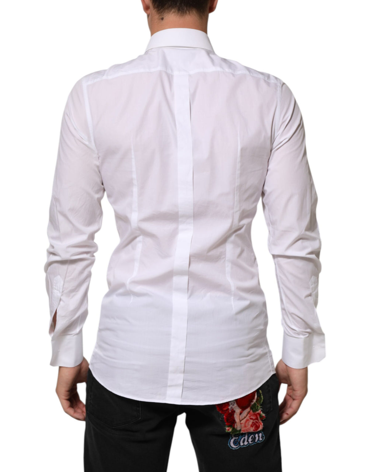 Chemise habillée Dolce &amp; Gabbana blanche en coton avec patch doré DGPatch