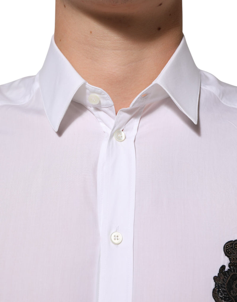 Chemise habillée Dolce &amp; Gabbana blanche en coton avec patch doré DGPatch