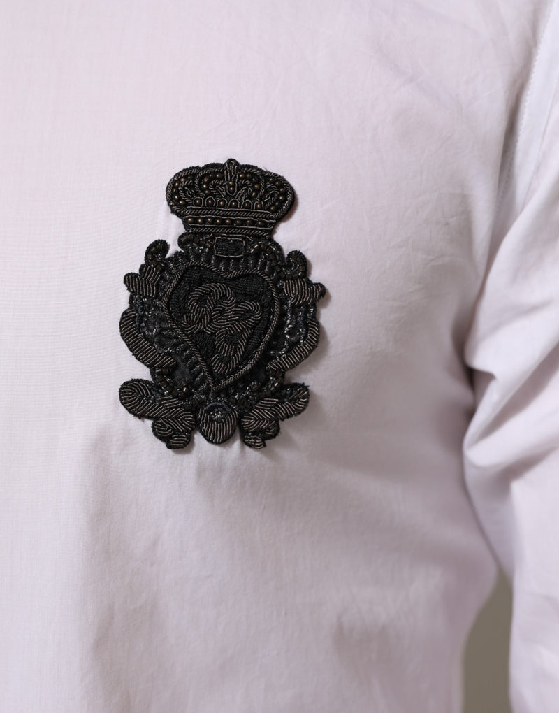 Chemise habillée Dolce &amp; Gabbana blanche en coton avec patch doré DGPatch