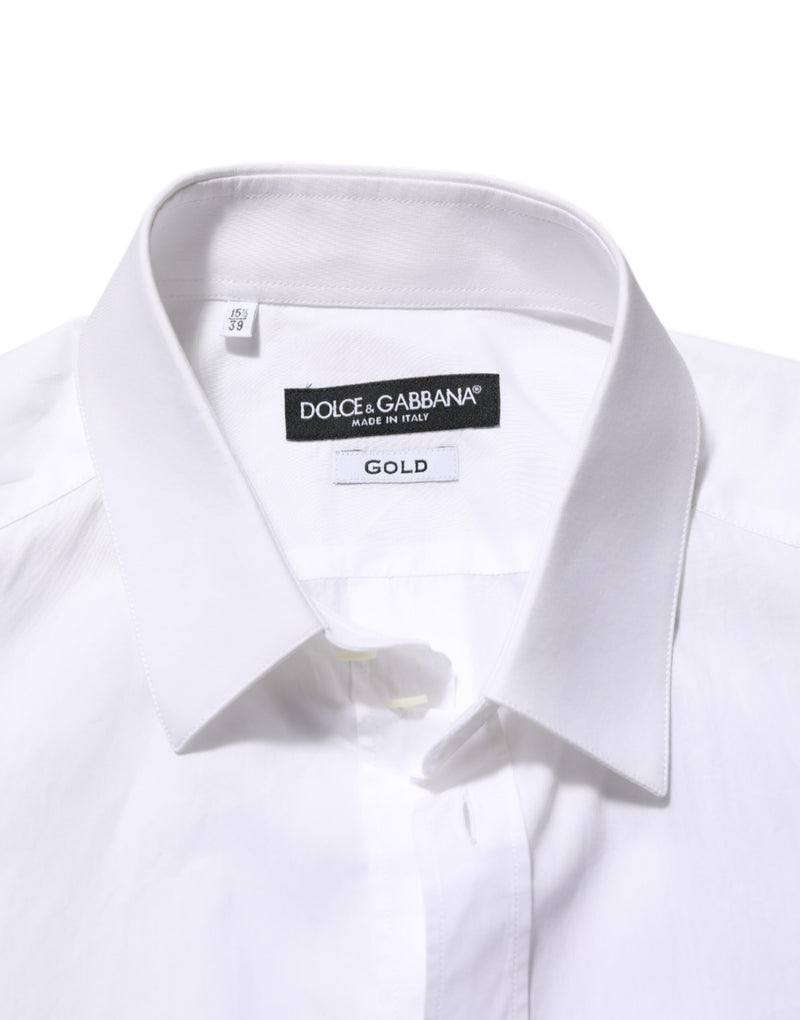 Chemise habillée Dolce &amp; Gabbana blanche en coton avec patch doré DGPatch