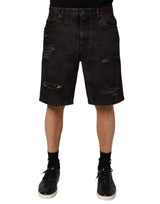 Bermuda homme Dolce &amp; Gabbana en denim noir effiloché de coton.