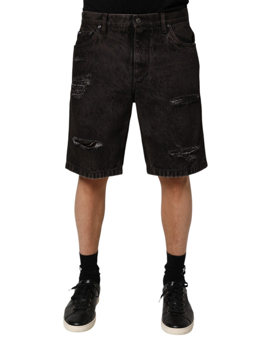 Bermuda homme Dolce &amp; Gabbana en denim noir effiloché de coton.
