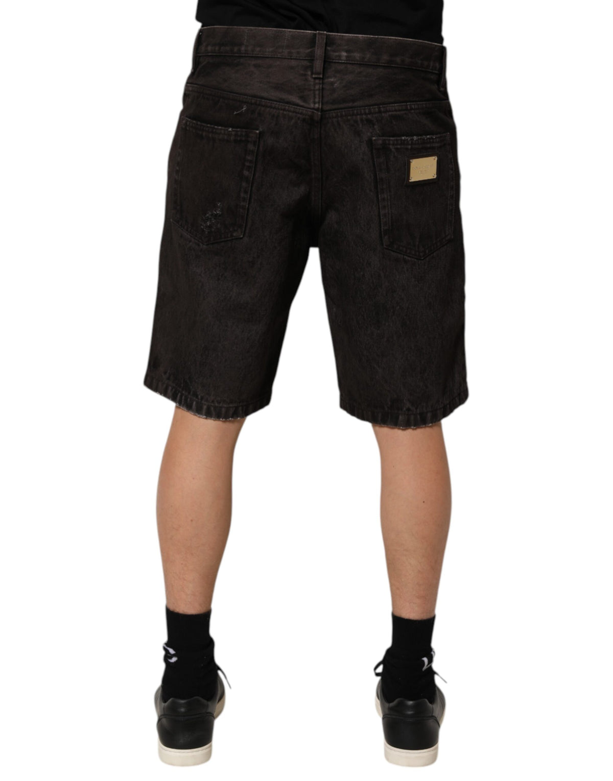 Bermuda homme Dolce &amp; Gabbana en denim noir effiloché de coton.