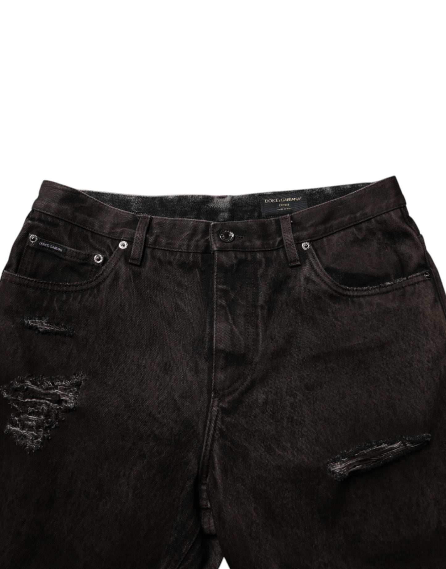Dolce & Gabbana Black Cotton Tattered Denim Men Bermuda Short