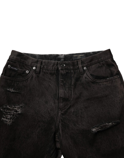 Dolce & Gabbana Black Cotton Tattered Denim Men Bermuda Short