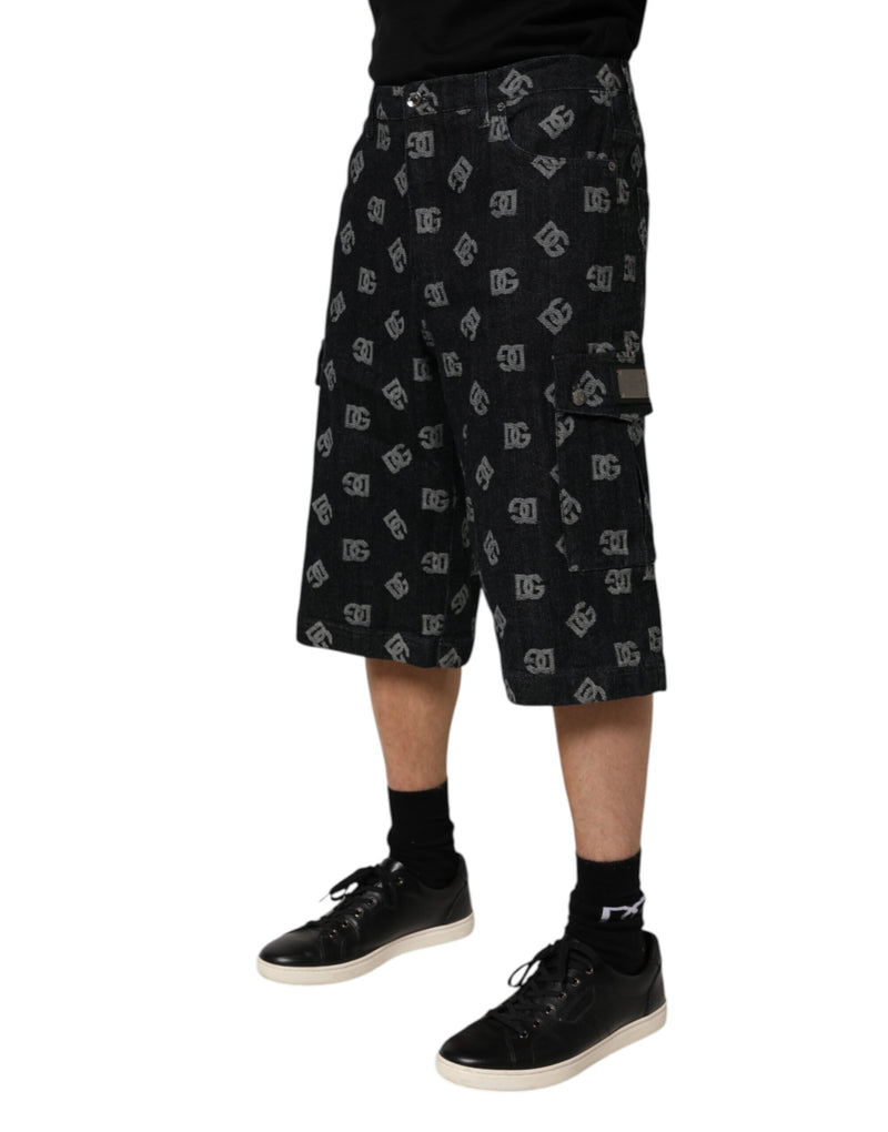 Bermuda cargo homme Dolce &amp; Gabbana en denim monogrammé noir