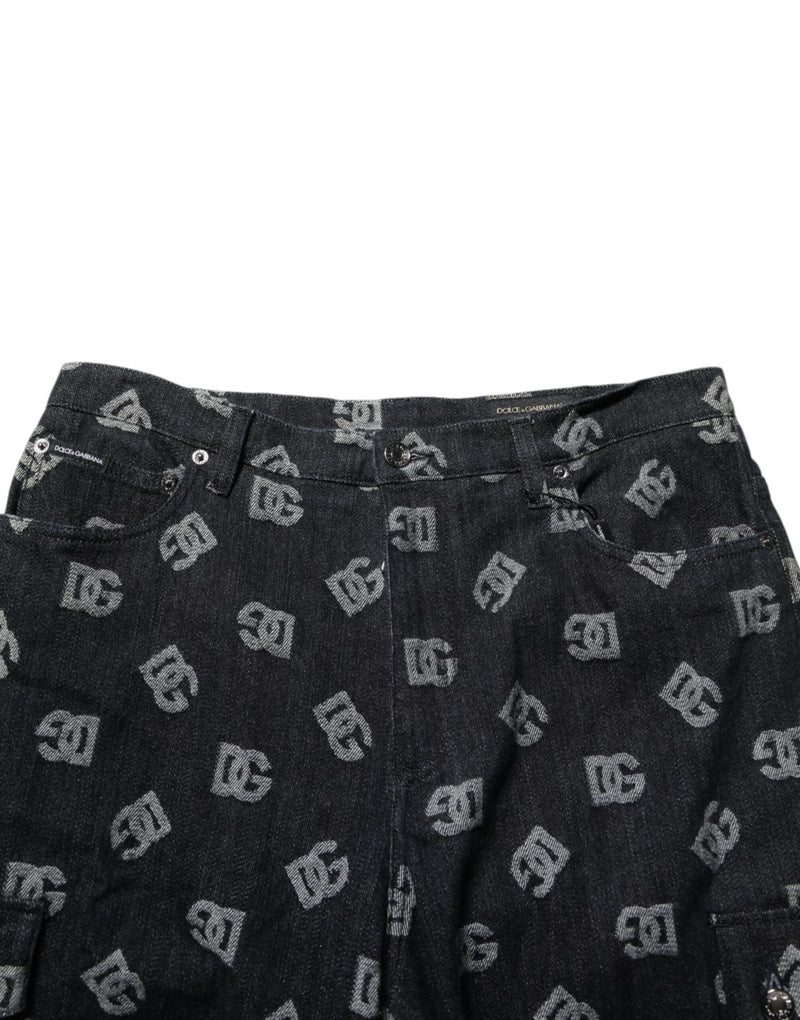 Bermuda cargo homme Dolce &amp; Gabbana en denim monogrammé noir