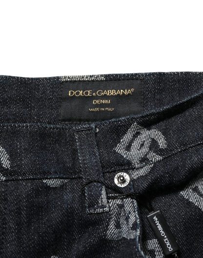 Dolce & Gabbana Black Monogram Denim Cargo Men Bermuda Short