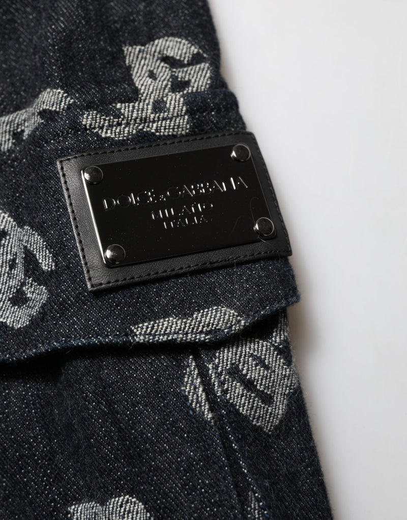 Bermuda cargo homme Dolce &amp; Gabbana en denim monogrammé noir