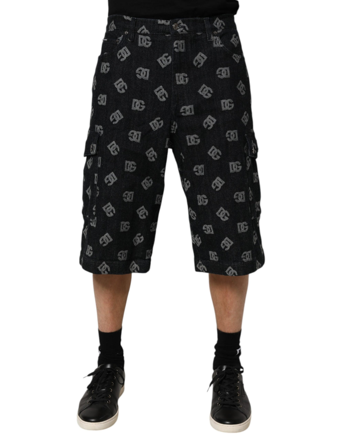 Bermuda cargo homme Dolce &amp; Gabbana en denim monogrammé noir