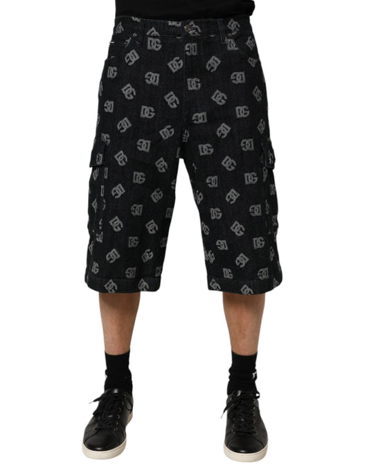 Bermuda cargo homme Dolce &amp; Gabbana en denim monogrammé noir