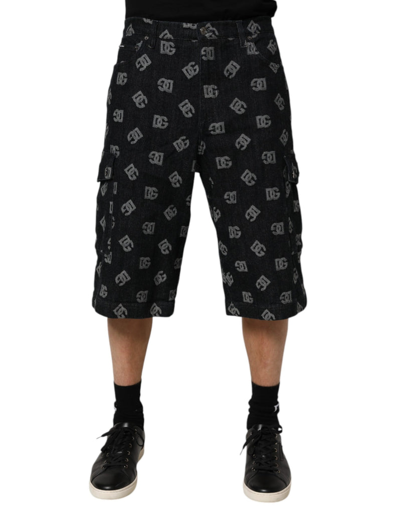 Bermuda cargo homme Dolce &amp; Gabbana en denim monogrammé noir