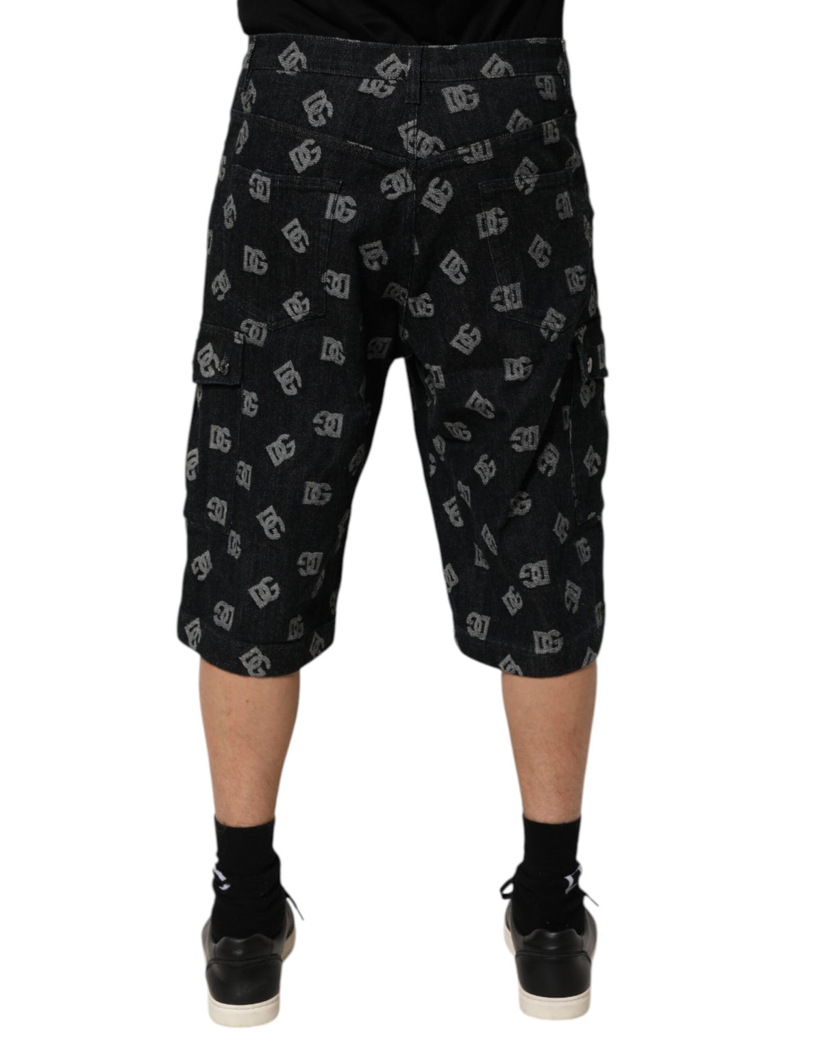 Bermuda cargo homme Dolce &amp; Gabbana en denim monogrammé noir