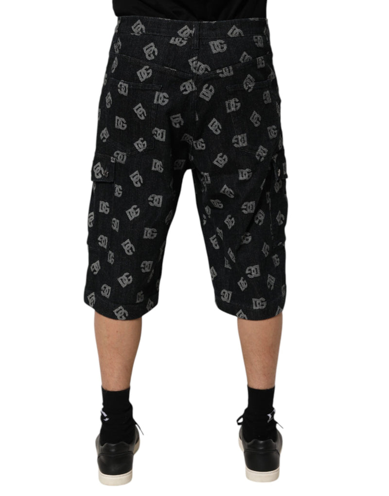 Bermuda cargo homme Dolce &amp; Gabbana en denim monogrammé noir