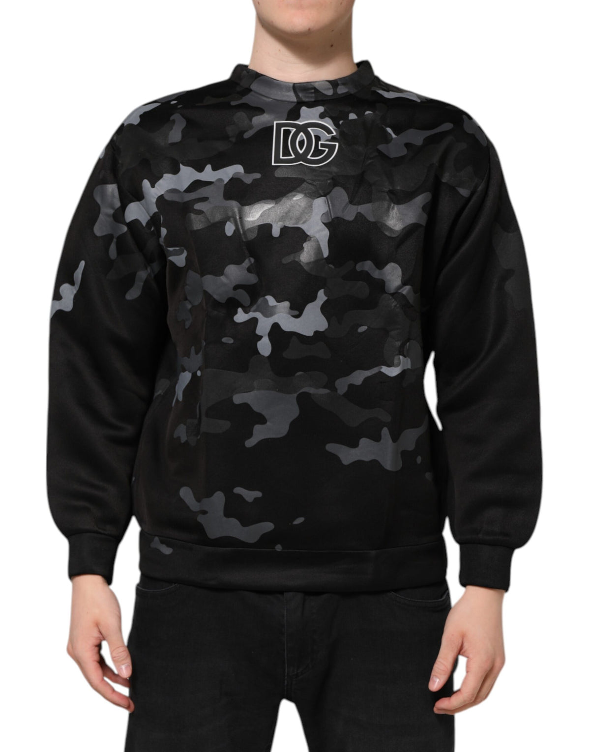 Pull en sweat à col rond noir à motif camouflage Dolce &amp; Gabbana