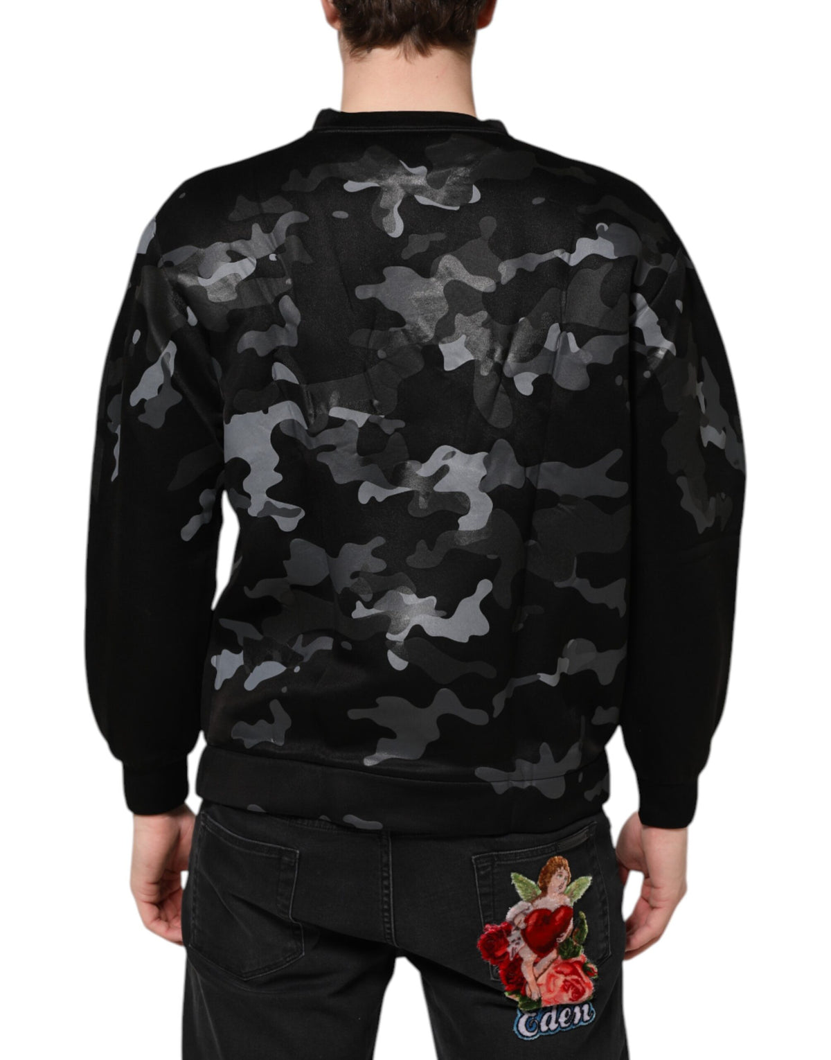 Pull en sweat à col rond noir à motif camouflage Dolce &amp; Gabbana