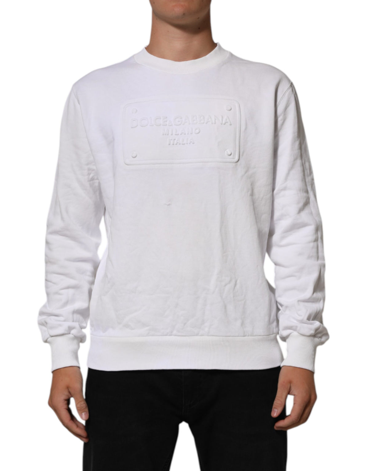 Pull en coton blanc à logo embossé pour homme de Dolce &amp; Gabbana