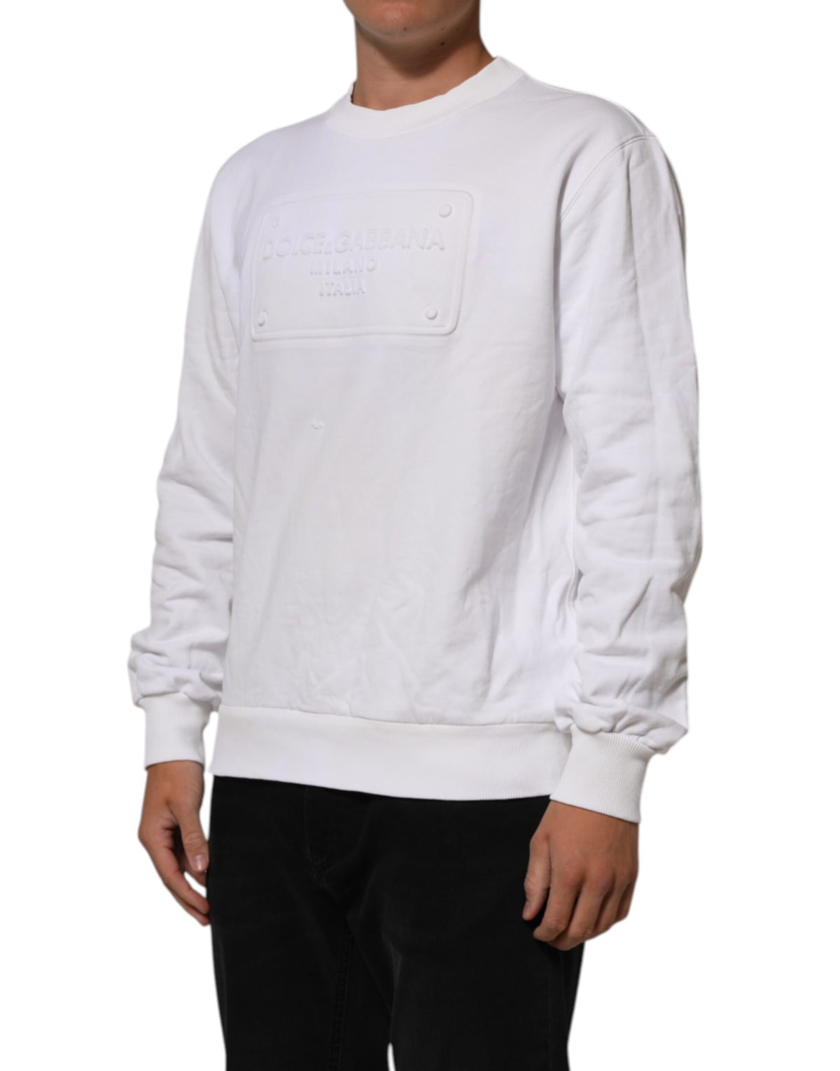 Pull en coton blanc à logo embossé pour homme de Dolce &amp; Gabbana