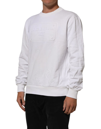 Dolce & Gabbana White Embossed Logo Men Sweatshirt Sweater