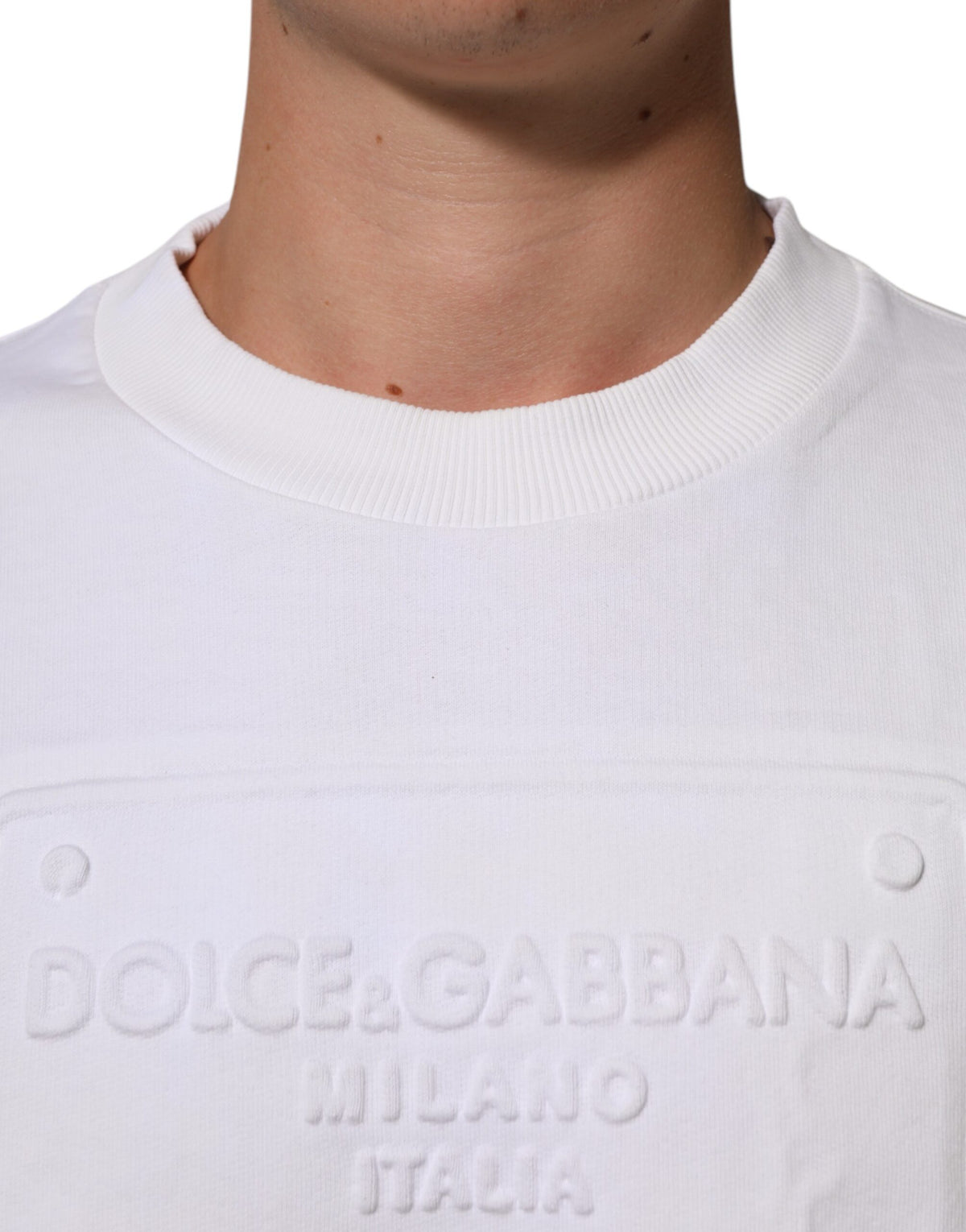 Pull en coton blanc à logo embossé pour homme de Dolce &amp; Gabbana