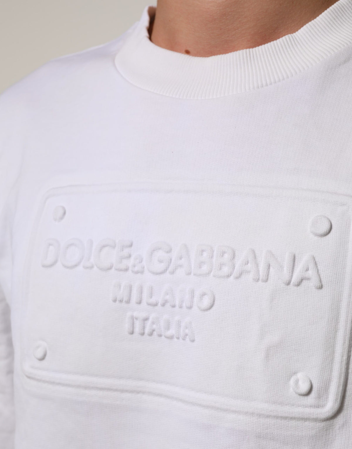 Pull en coton blanc à logo embossé pour homme de Dolce &amp; Gabbana