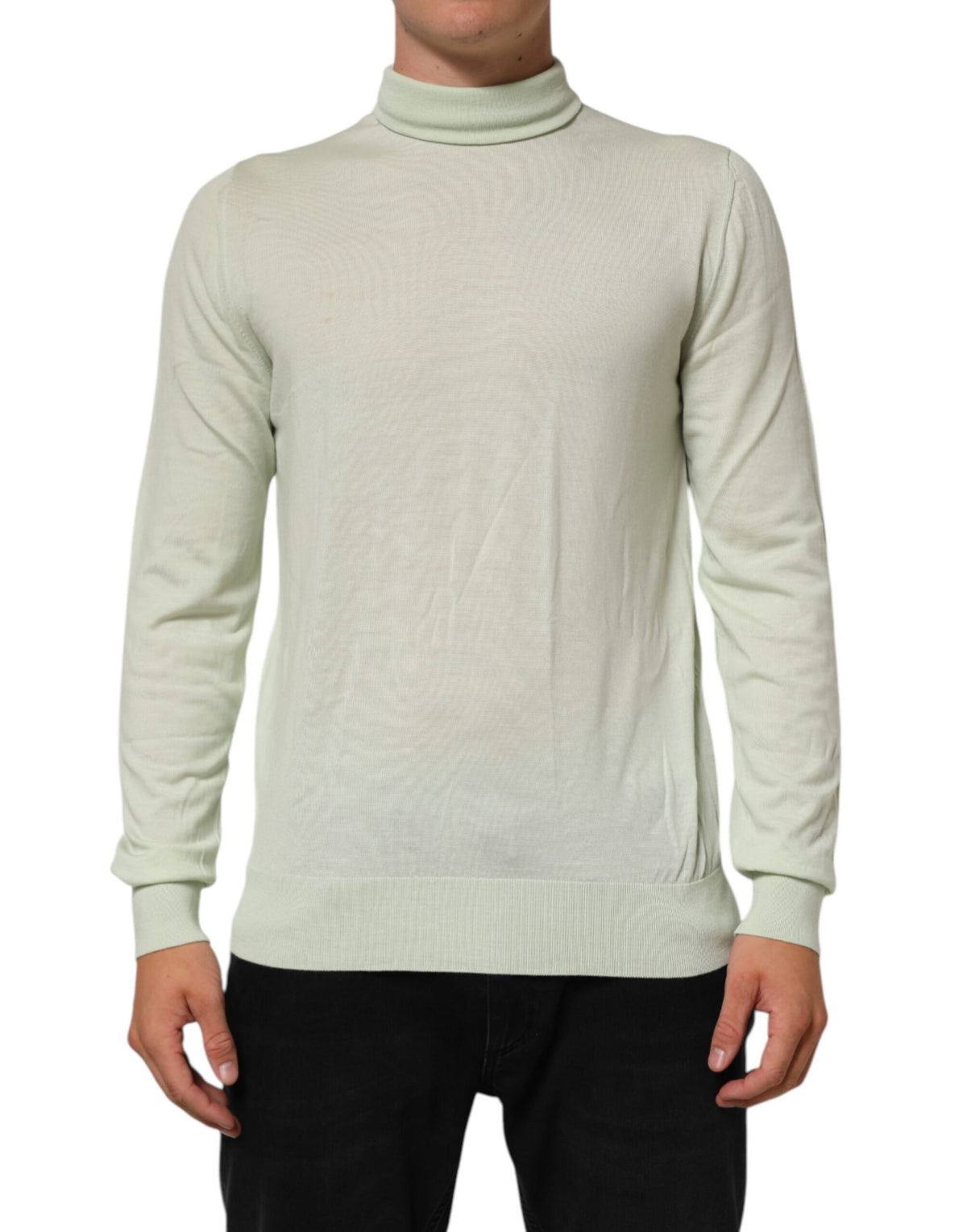 Pull col montant en jersey vert clair avec logo Dolce &amp; Gabbana
