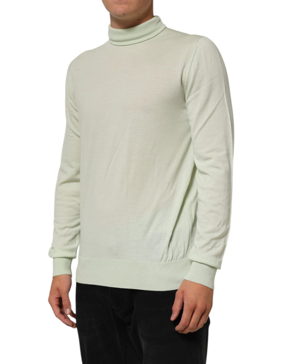 Pull col montant en jersey vert clair avec logo Dolce &amp; Gabbana