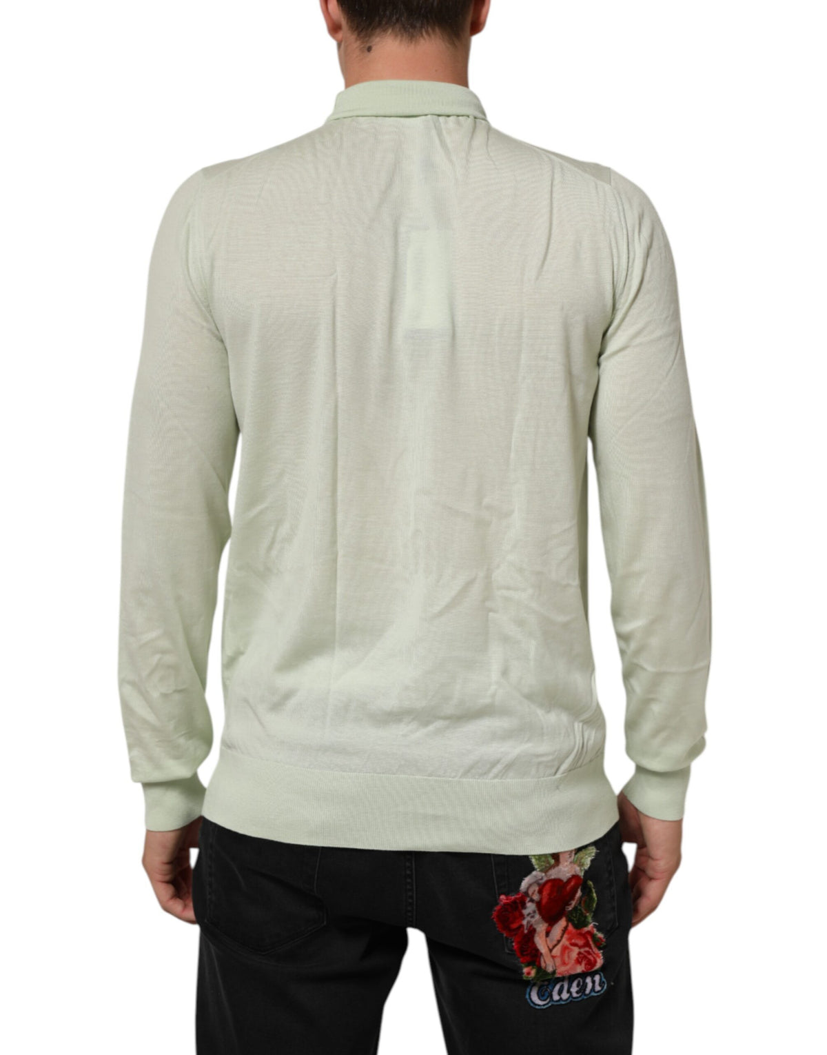 Pull col montant en jersey vert clair avec logo Dolce &amp; Gabbana
